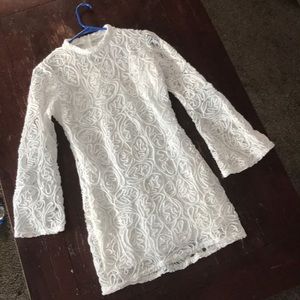 White Crochet Lace Body Con with Flare Sleeves